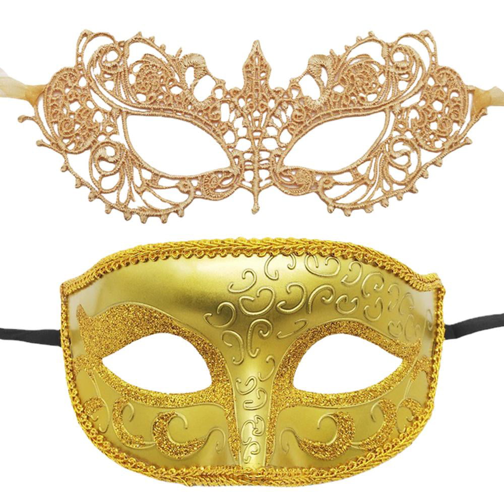 Men Venetian Mardi Gras Prom Mask Red Lace Mask Masquerade Ball Masks for Women Masquerade Mask for Couples Halloween Mask 2 PCS Couple's Venetian Masks Set 