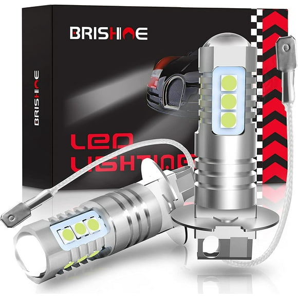 BRISHINE H3 Fog Light Bulbs Pack of 2, Extremely Bright 3030 Chips H3 Bulbs with Projector for Car Fog Lights,