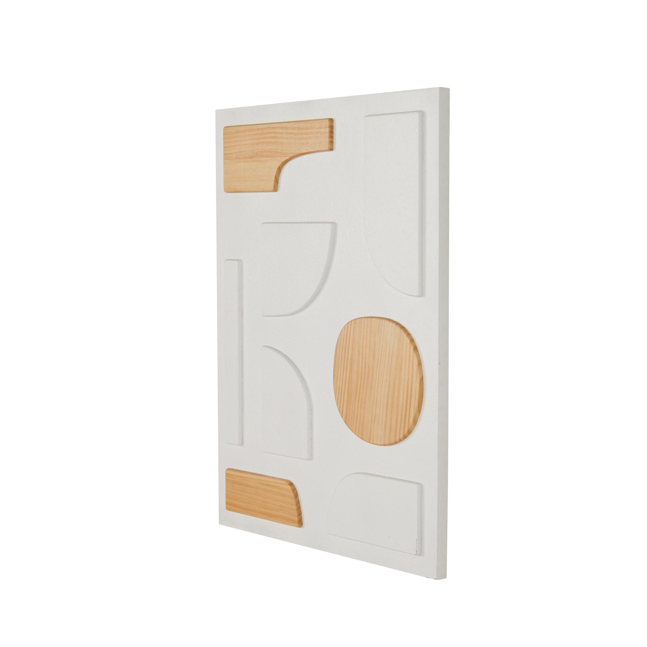 DecMode White Wood Dimensional Art Deco Shapes Geometric Wall Decor with Brown Accents