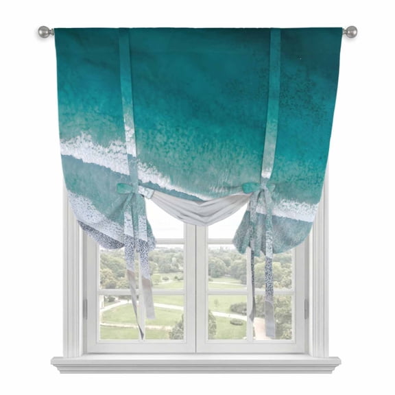 Dark Teal Beach Balloon Curtains for Windows, Bedroom Curtains 54 Inch Length, Summer Sea Waves Coastal Nautical Tie Up Curtains Panels Thermal Insulated Bathroom Curtains Window 42"x54"