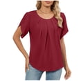 thumbnail image 2 of Dolkfu Business Casual Women Tops Crew Neck Short Sleeve Red Blouse Breathable Smocked Woman Shirts 2X, 2 of 8