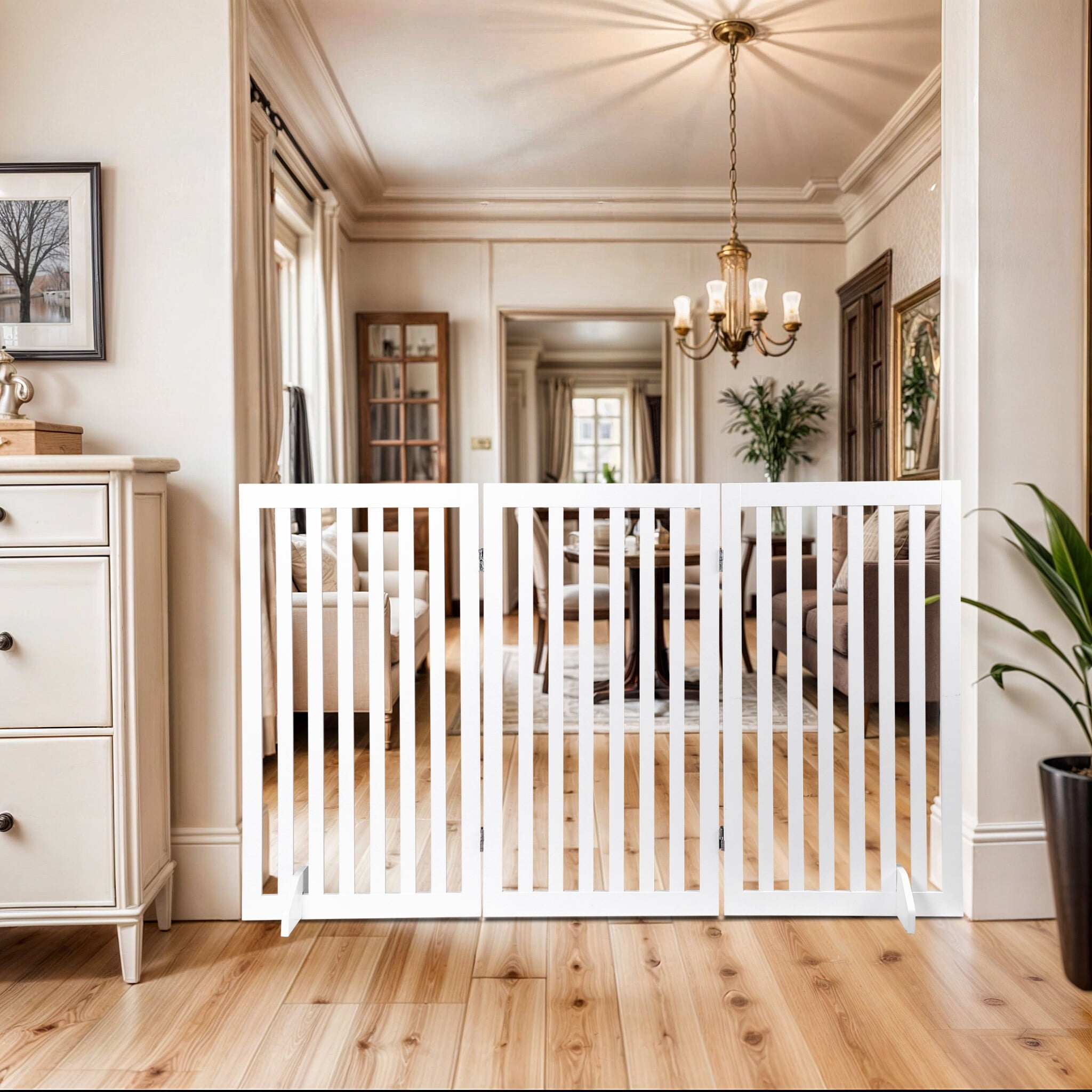 ZENSTYLE 36 Inch Foldable Pet Fence Home Entryway Doorway Indoor Dog Fence Pet Gate 3 Panels White