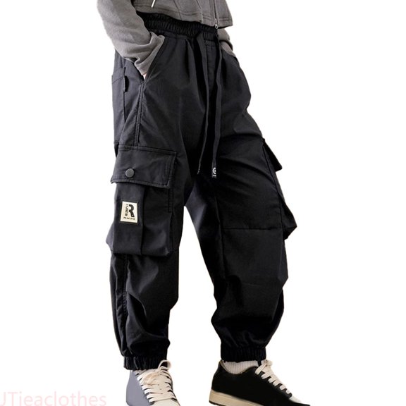 JTieacloth Girls Cargo Pants Lightweight Pants For Girls Casual High Waisted Drawstring Loose Fit Pockets Kid Tall Cargo Sweatpants,Sizes 5-6 Years