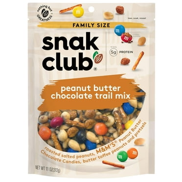 Snak Club Peanut Butter Chocolate Trail Mix, Butter Toffee Peanuts, Pretzels, Chocolate Candies, Family Size, 11 Ounce YUN21