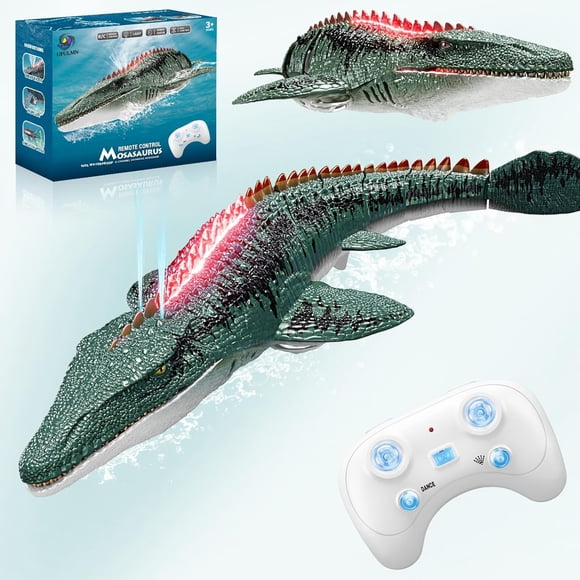 Jouets Dinosaure Mosasaure Télécommandés pour Garçons Enfants, Jouets de Simulation Haute pour Piscine Rechargeable, Monstre Marin Électrique RC avec Lumière et Vaporisation d'Eau Cadeau d'Anniversaire pour Âges 3 4 5 6 7 8 9