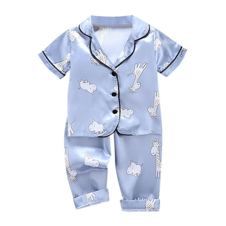 

Toddler Kids Baby Boys and Girls Summer Short Sleeve Pajama Set Cute Cartoon Print Button Lapel Neck Sleepwear Children s Casual Loose Home Wear