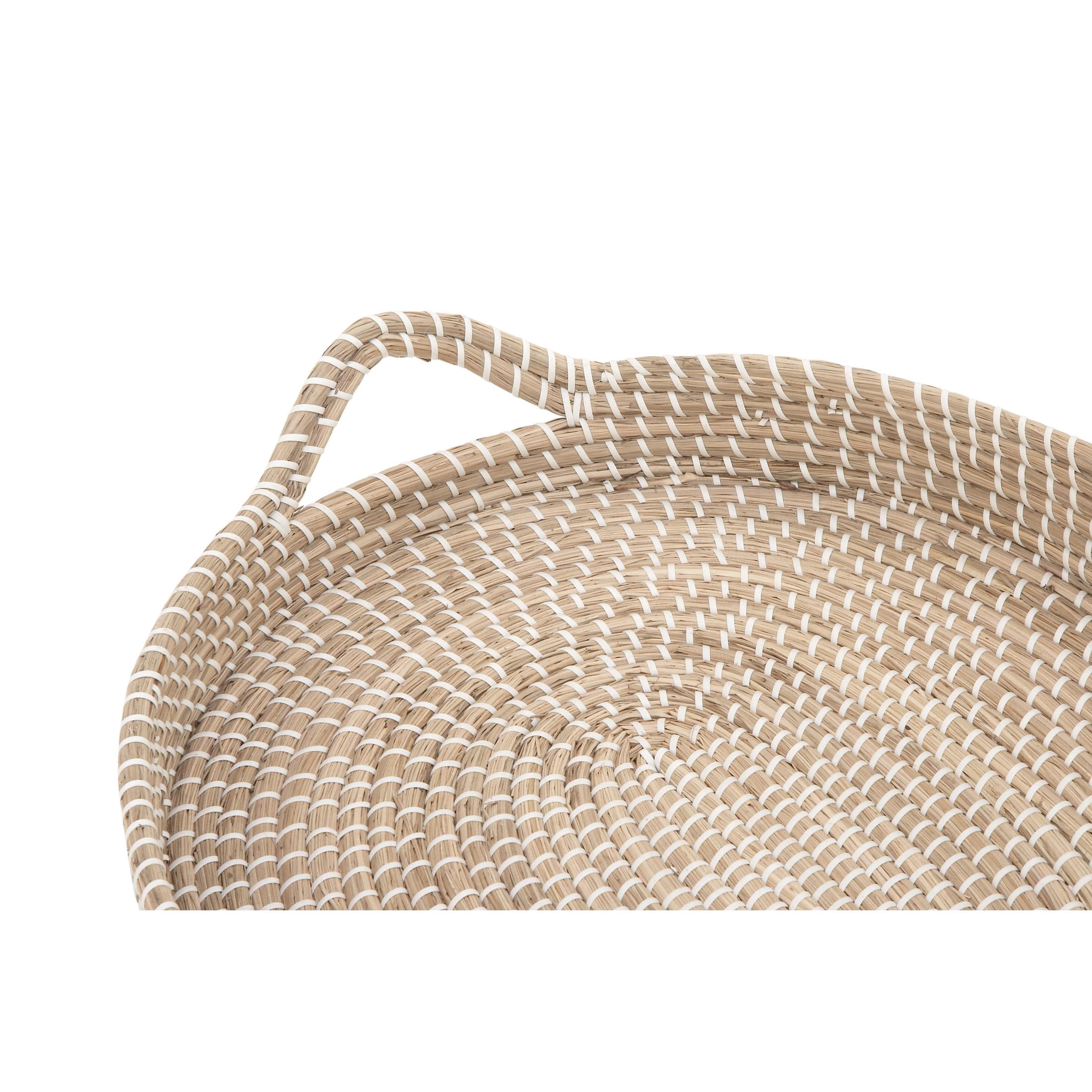 DecMode 27", 26"W Brown Dried Plant Handmade Tray with Metal Rim, 2-Pieces