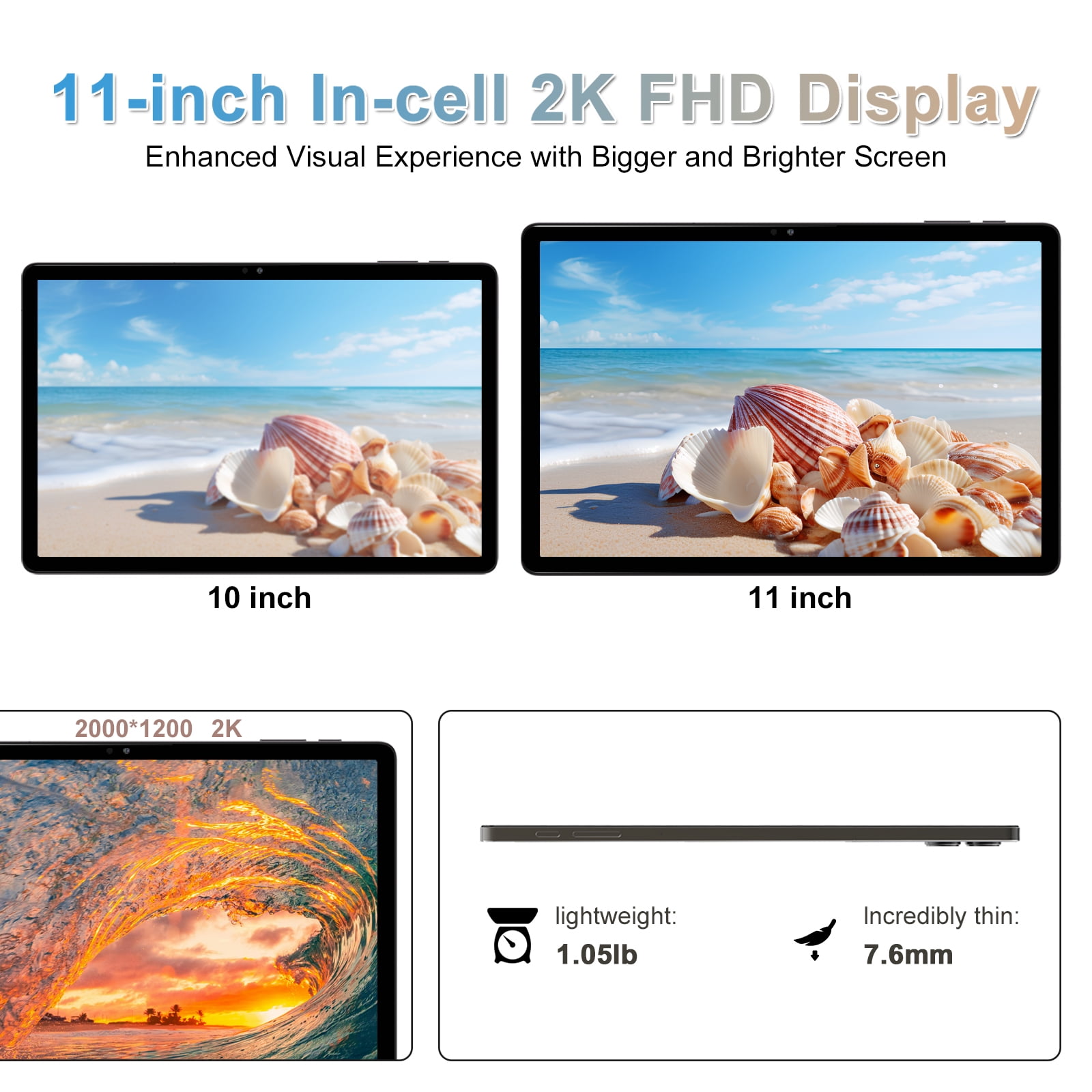 BAIWOYER 11 Inch Android 14 Tablet  2K Display 18GB RAM 128GB ROM