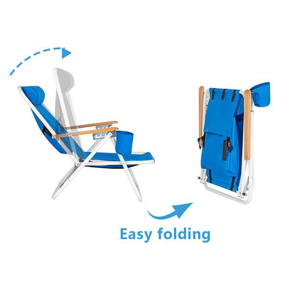 Folding Beach Chair Portable Backpack Beach Chair Patio Folding Lightweight Camping Chairs Outdoor Garden Park Pool Side Lounge Chair with Cup Holder, Blue - image 3 of 10