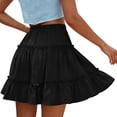 thumbnail image 4 of BRGZLK Mini Skirts For Women Tiered Elastic High Waist A Line Skirt Pleated Casual Solid Color Beach Vacation Ruffle Summer Cotton Short Style, 4 of 5