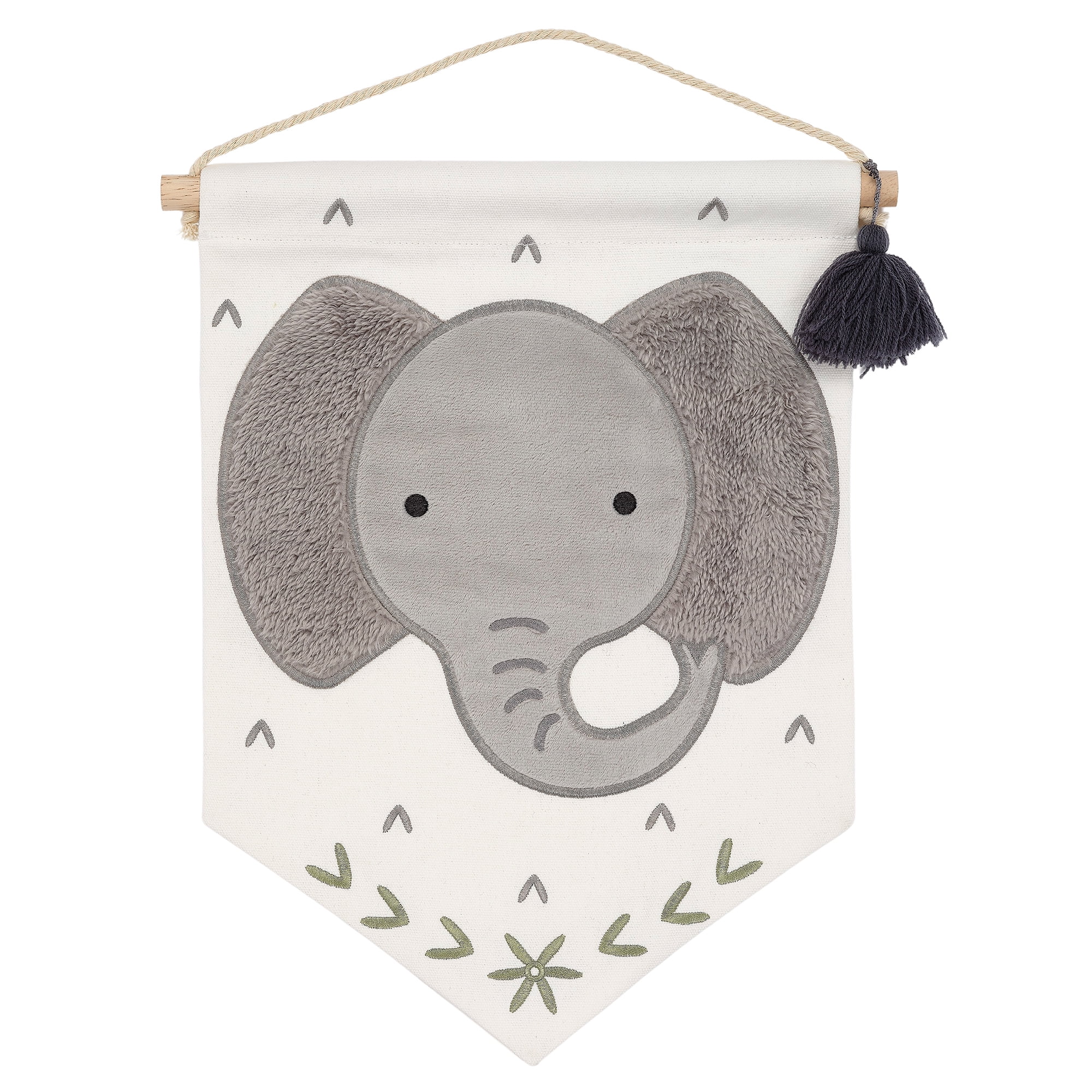 Lambs & Ivy Elephant Canvas Banner Nursery Wall Art / Wall Hanging - White/Gray