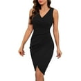 thumbnail image 2 of Vestido sexy de fiesta sin mangas con cuello en V, plisado y color liso para mujer, 2 of 4