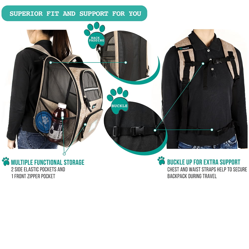 PetAmi Deluxe Pet Carrier Backpack, Heather Taupe