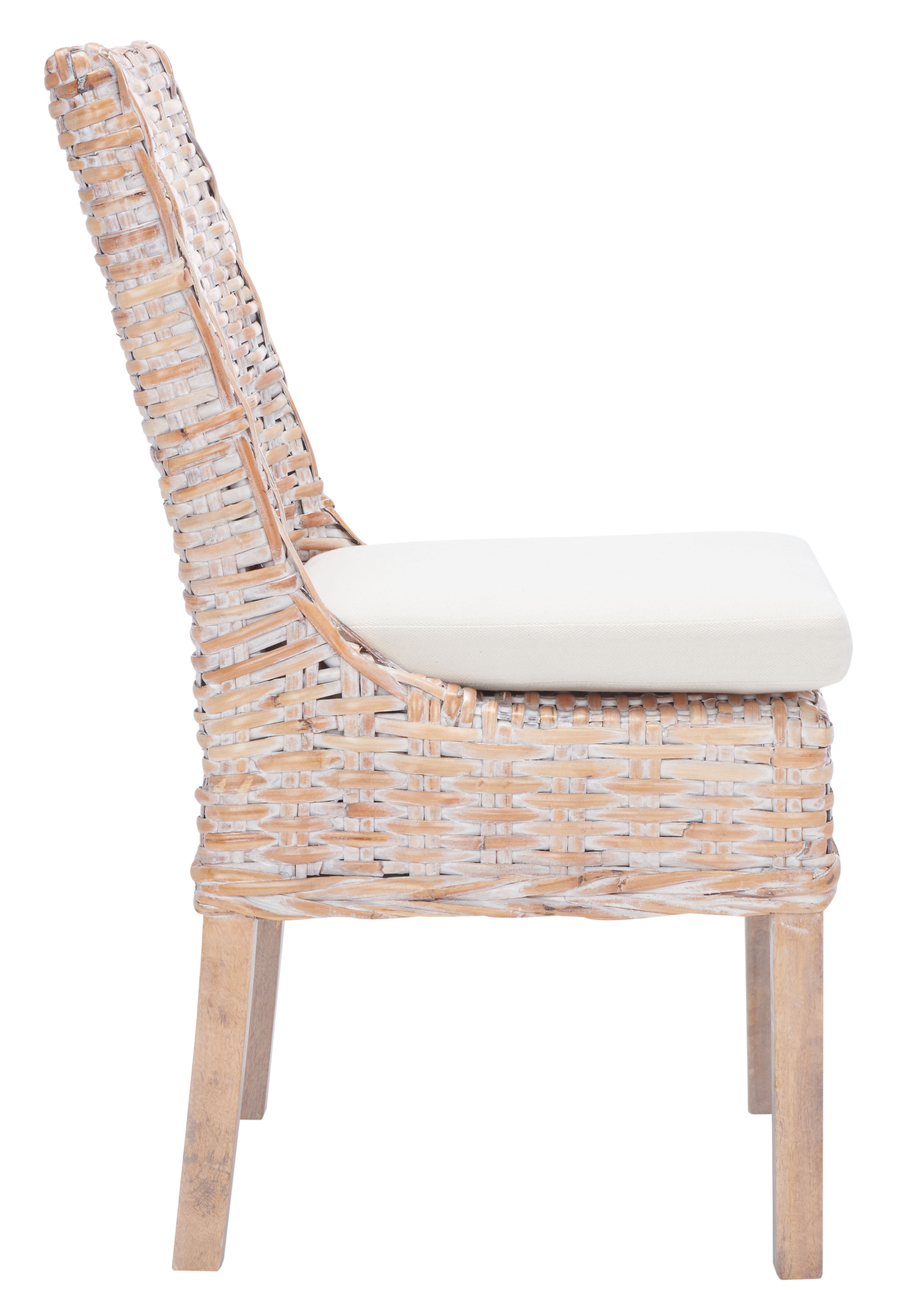 SAFAVIEH Suncoast Classic Rattan Solid Dining Parsons Chair, Natural/White Wash (Set of 2)