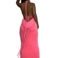 thumbnail image 3 of Seyurigaoka Women Summer Sexy Backless Bodycon Dress, Solid Color Halter Neck Sleeveless Wrap Hip Party Long Skirt, 3 of 9