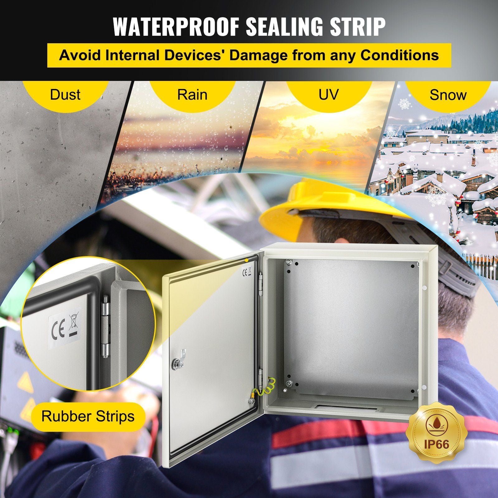 NEMA 4X IP66 Waterproof Dustproof Steel Electrical Enclosure Box 20x20x6 Inches with Mounting Plate for Outdoor Indoor Use