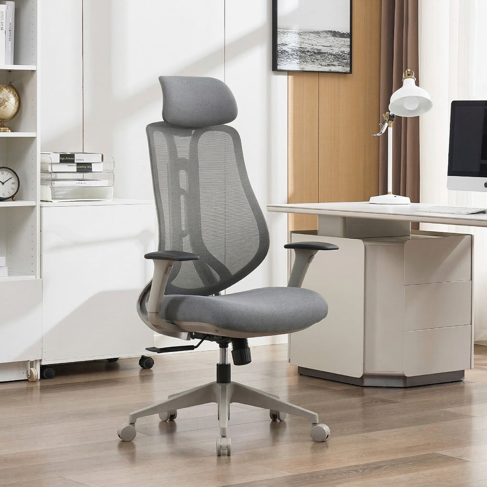 Nouhaus Strato, Gray Mesh, Ergonomic High Back Office Chair with 10-Level Height Adjustment & 3D Armrests for Home Office & Study