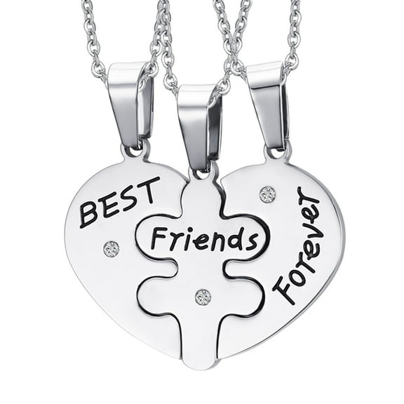 3pcs Stainless Steel Friendship Forever Messages Puzzle Necklaces