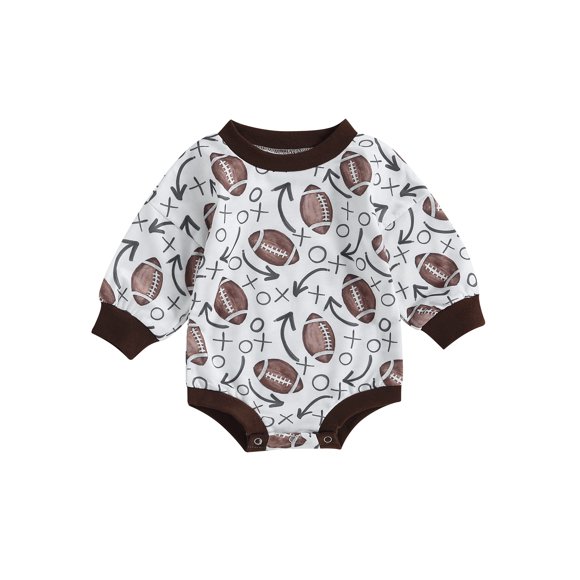 Infant Baby Girls Boys Fall Romper Casual Long Sleeve Round Neck Football Print Jumpsuit Outfit