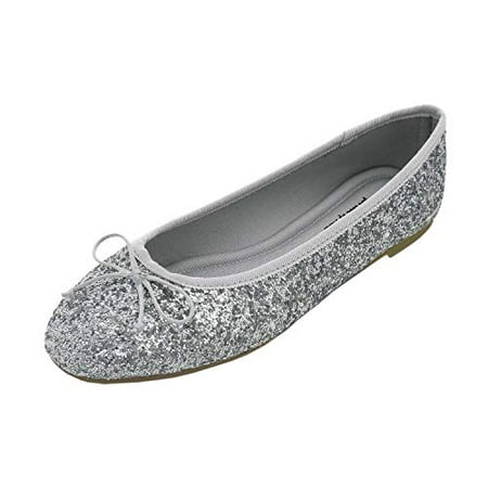 

Feversole Women s Sparkle Memory Foam Cushioned Colorful Shiny Ballet Flats Glitter Silver Size 6.5 M US