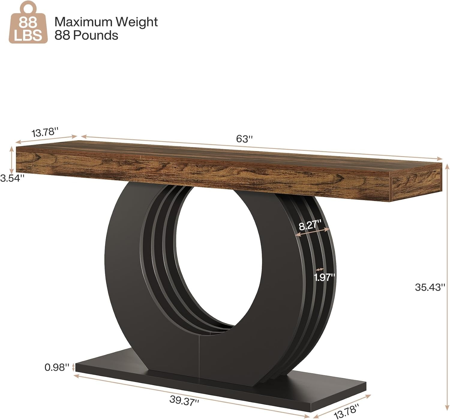 Tribesigns 63-Inch Sofa Table, Farmhouse Entryway Table, Narrow Long Couch Console Behind Sofa with Black Circle Metal Base for Living Room Hallway