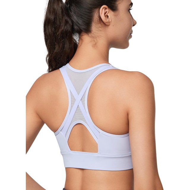 TEMOGU-High Impact Zip Front Sports Bra Mesh Racerback Workout High Support Sports Bras for Women Large Breasts