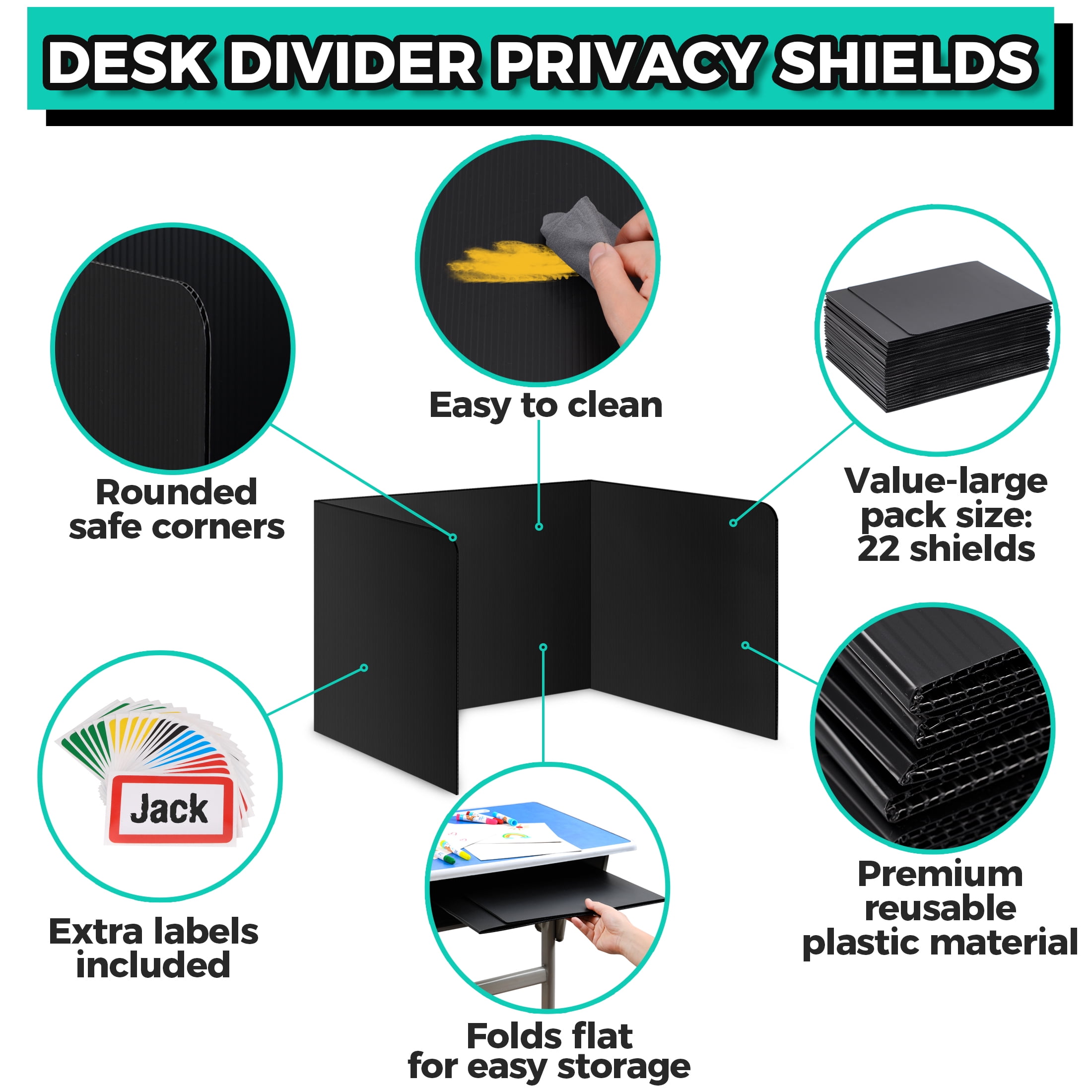 Storage Standard Student Desk Dividers Classroom Privacy Desktop Partition 22 Pack Black