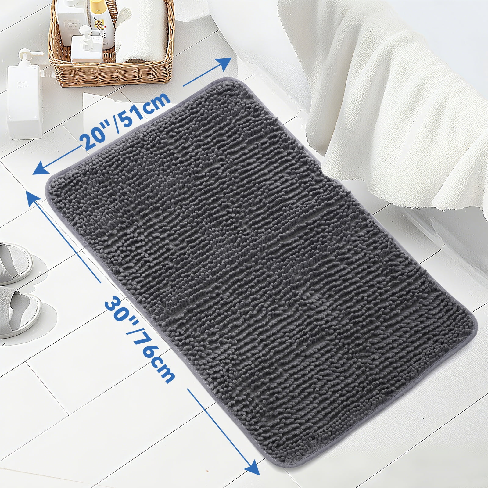 Pinnacle Home Chenille Bath Rugs 30x20 Inch, Quick Dry Washable Microfiber Pad, White Rubber Backing, Bath Mat Set for Bathroom