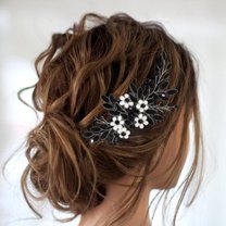 Bride Wedding Hair Comb Pearl Flower Hair Piece Rhinestone Bridal Hair Accessories for Women HC034 (Gold)