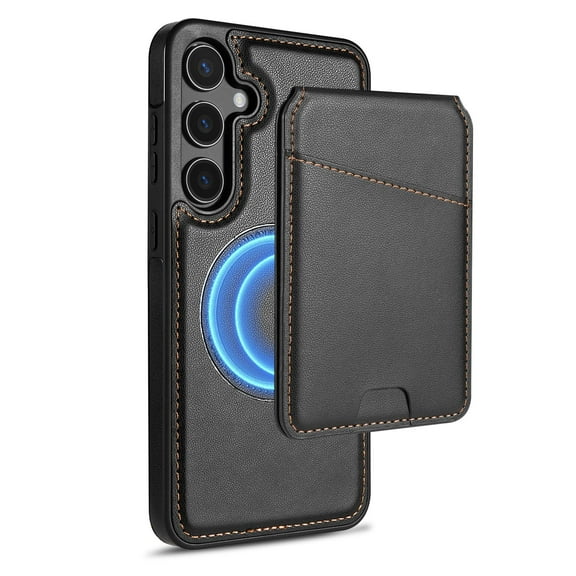 Compatible With Samsung Galaxy S24 FE Wallet Case,PU Leather,Back Flip Kickstand,Detachable Magnetic Wallet,With Card Slots,Shockproof Rugged Ultra Slim Anti-fall Phone Case Cover,Black