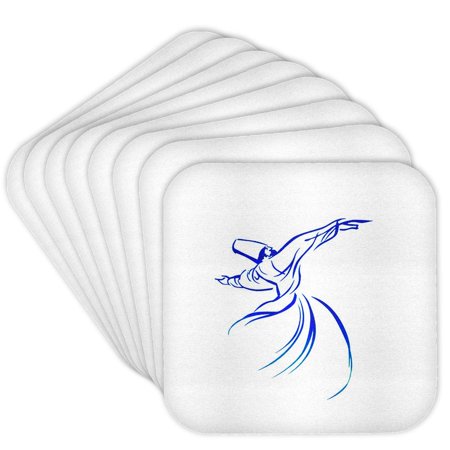 3drose, Dervish Calligraphy Style Blue Hue Vector Art, Set of 8 Coasters - Soft