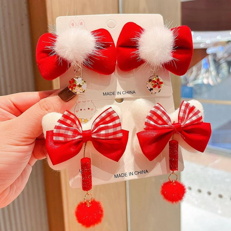 Chinese New Year Hair Clips for Kids-Red Hair Accessories-Chinese  Traditional Tassel Hairpin, Red Fringed Ribbon Flowers Hairpins Baby Girl  Hair