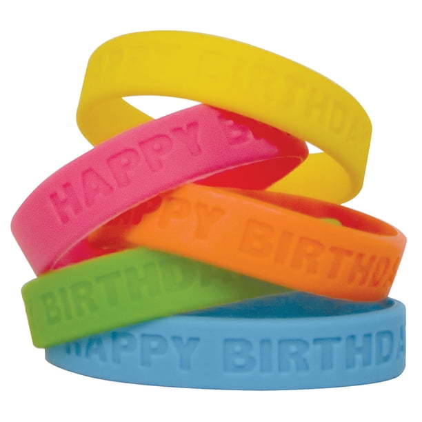 HAPPY BIRTHDAY WRISTBANDS 10/PK NEON COLORS
