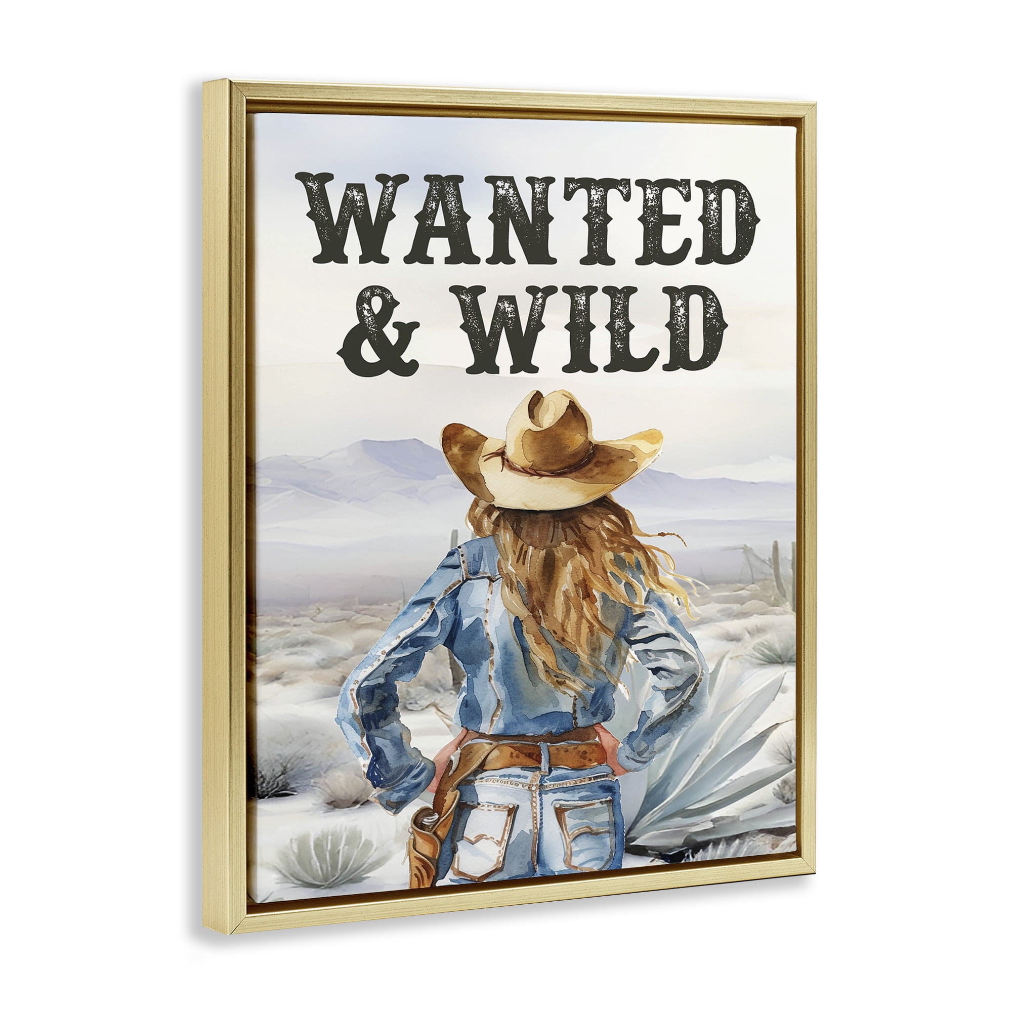 Stupell Industries Wanted & Wild Cowgirl People Painting Gold Floater Framed Canvas Art Print Wall Art, 25 x 31