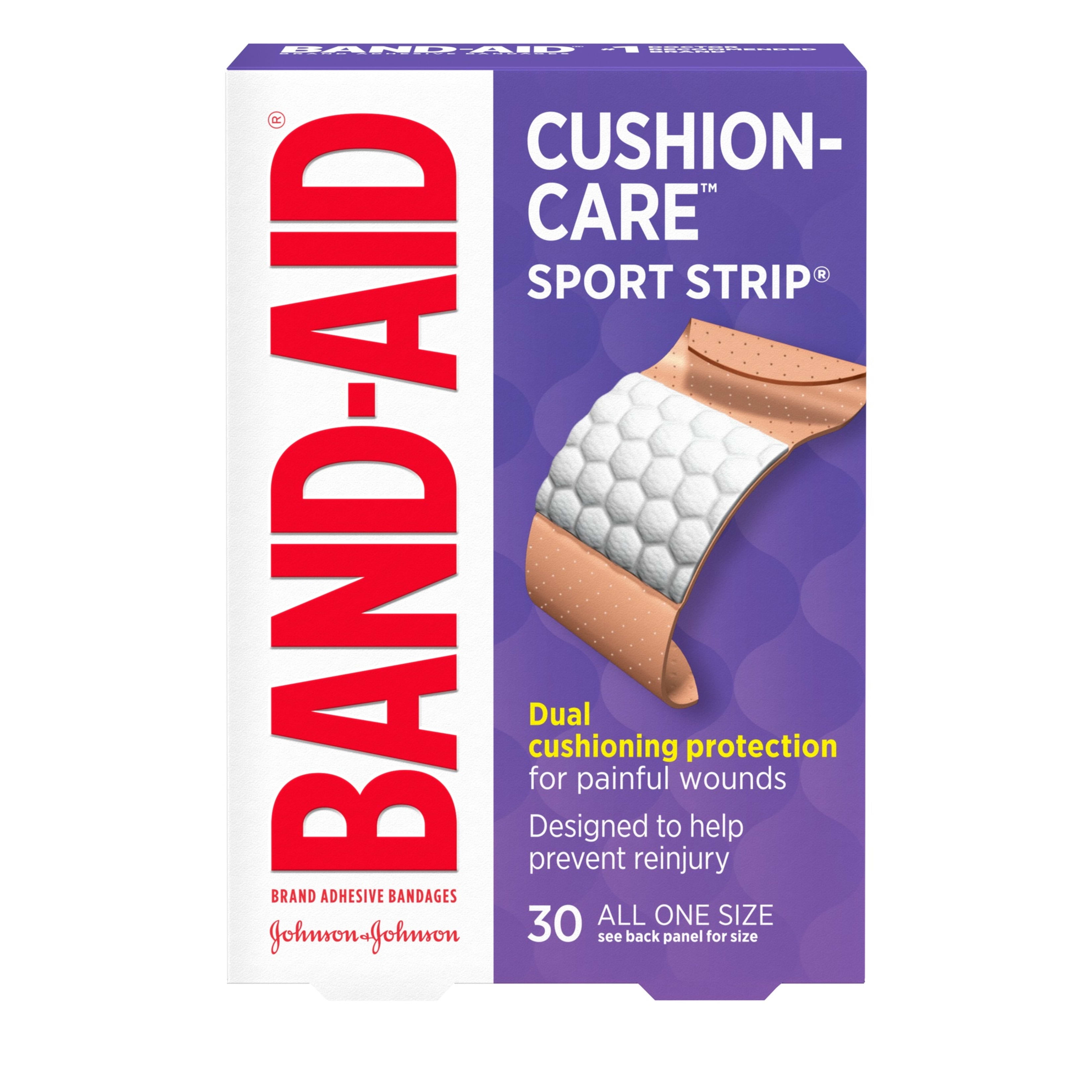 Band-Aid Brand Cushion Care Sport Strip Adhesive Bandages, 30 ct