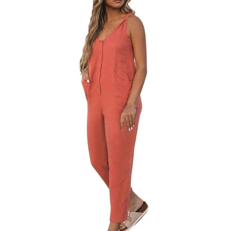 

Women Casual Sleeveless Backless Comfortable Jumpsuit With Strap Romper Colored Overalls plus Size Black Jumpsuit for Women