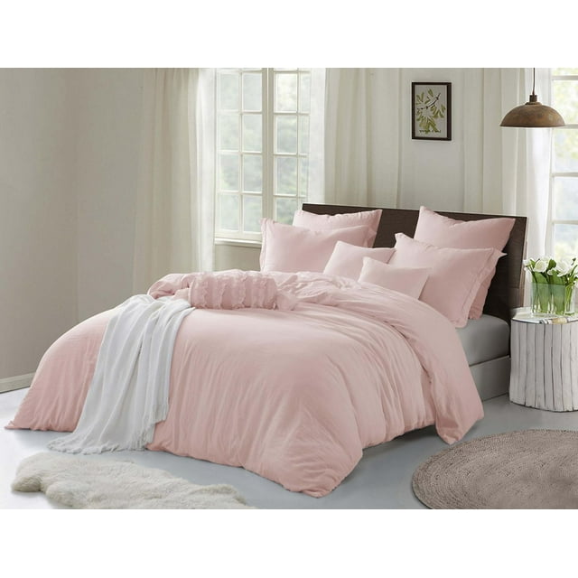 Natural Crinkle Fabric Ultra Soft Solid Duvet Cover Set - Zipper Closure