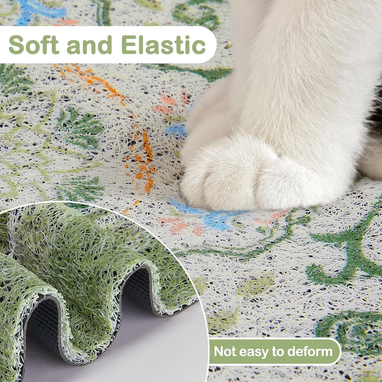 Cat Litter Mat with Non-Slip Bottom Litter Box Mat 33"X22" Litter Trapping Mat Easy to Clean Washable Cat Food Mat for Kitty,L