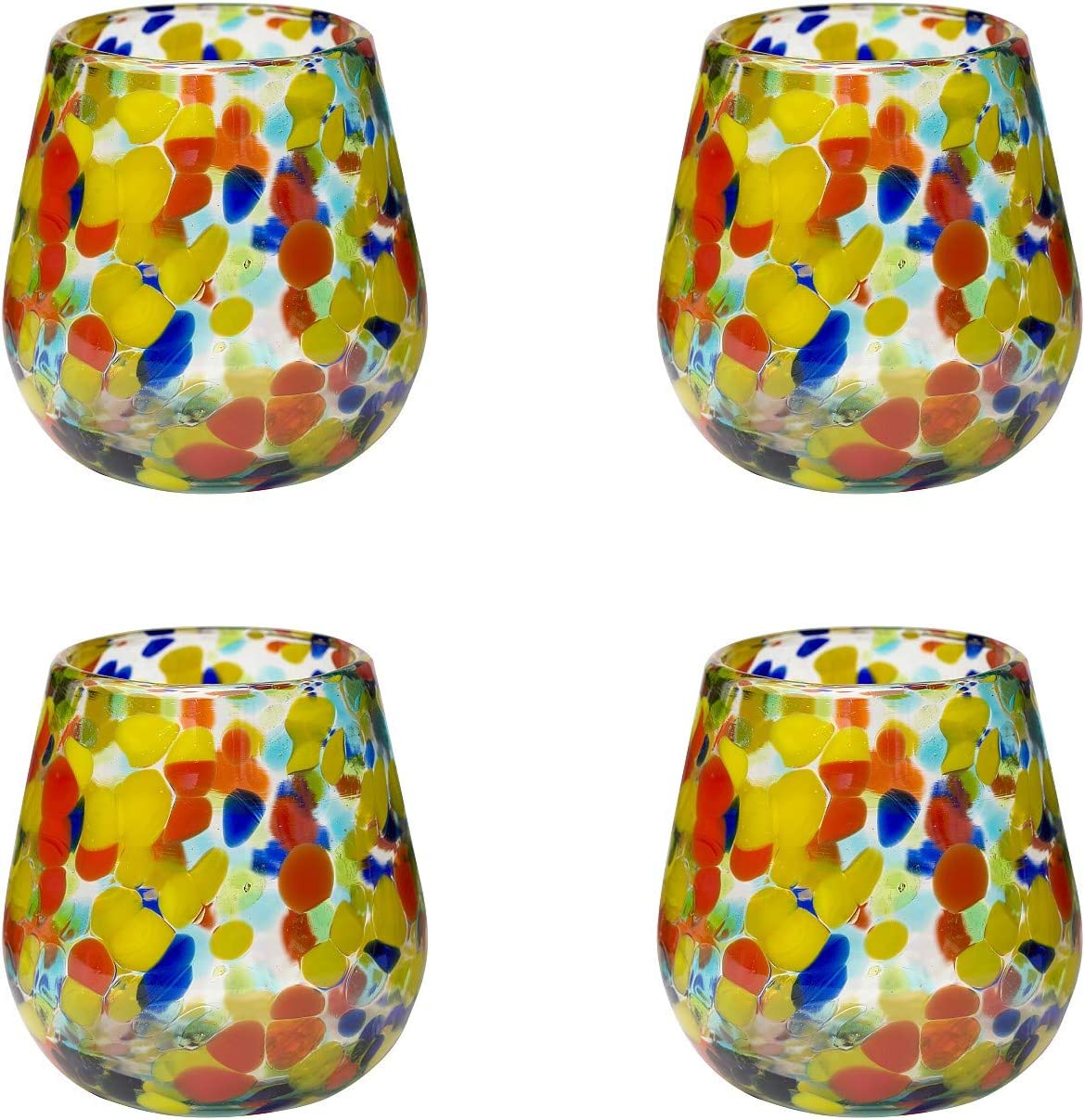 Amici Home Carnaval Collection Stemless Wine Glasses, Imbedded Opaque