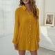 thumbnail image 5 of Vestido camisero para mujer, cuello vuelto, abotonado, manga larga, volantes, blusa, minivestido inf Abanopi Amarillo/Grande, 5 of 7