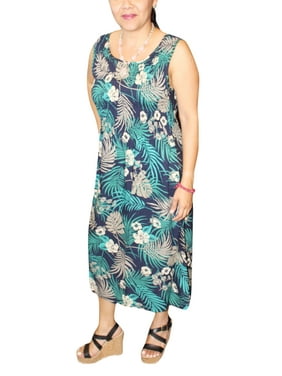 Mogul Floral Blue Long Dress Sleeveless Midi Boho Chic Holiday Dresses M