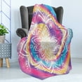 thumbnail image 4 of Rainbow Mandala Soft Flannel Fleece Blanket, Middle Eastern Mandala Design with Spiral Stripes Colorful Blur Background, Cozy Plush for Indoor and Outdoor Use, 50" x 70", Multicolor, by Ambesonne, 4 of 5