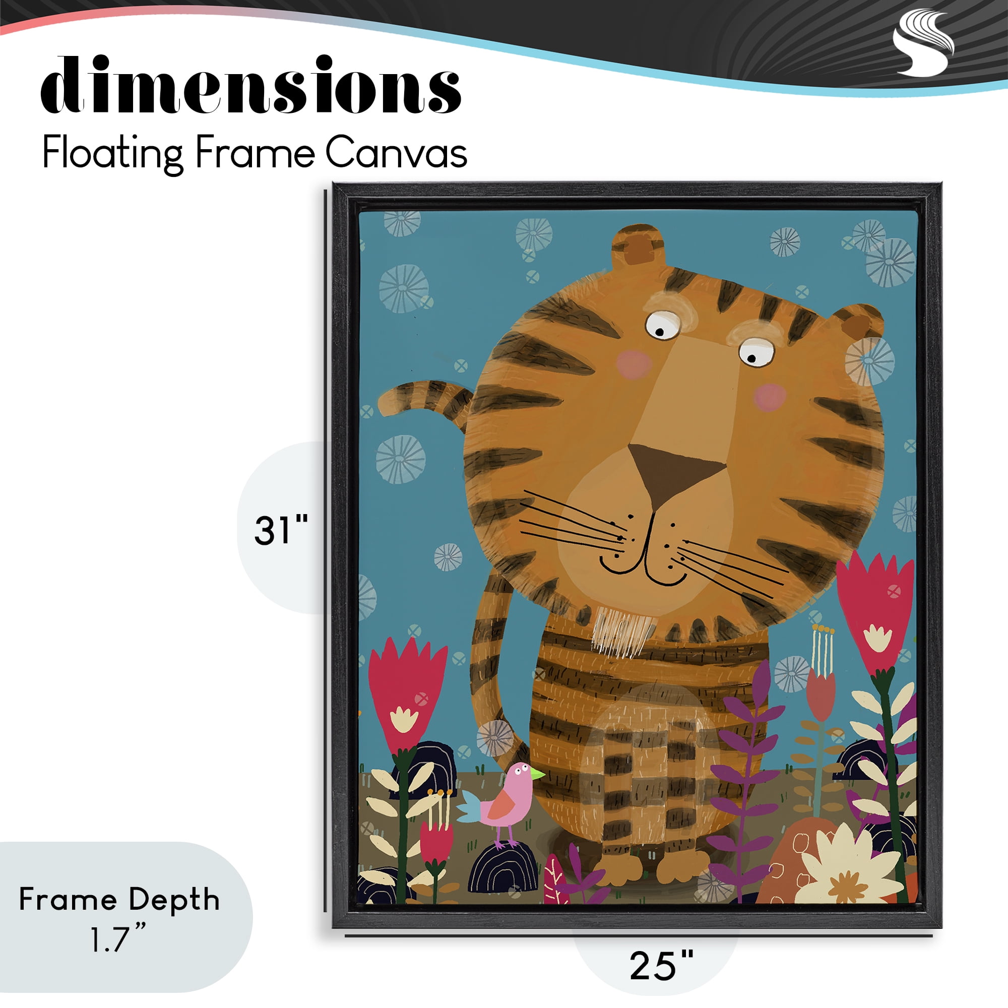 Stupell Industries Boho Tiger & Flowers Black Framed Floater Canvas Wall Art, design by Carla Daly