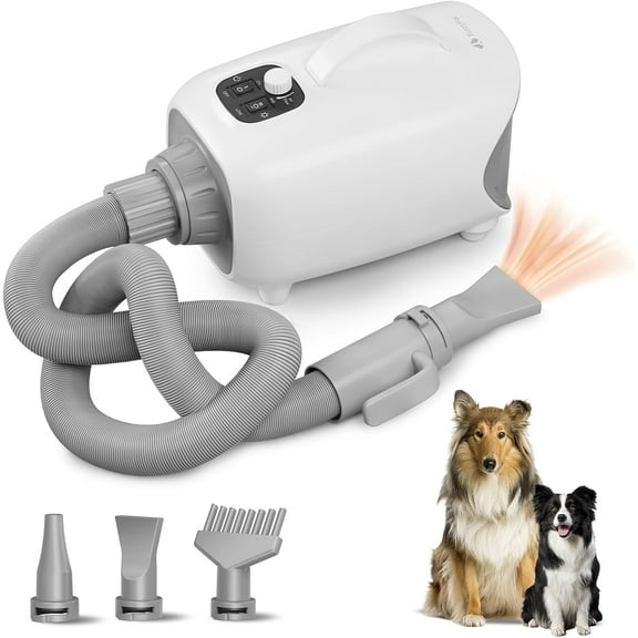 High Velocity Dog Hair Dryer for Pet Grooming – 150 MPH Airflow, Adjustable Temperature, and 3 Nozzles for Efficient Drying of Dogs, Cats, and Furry Friends