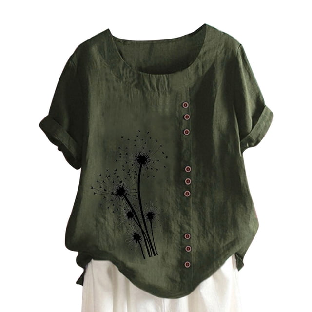 Chemise à Manches Longues Femme Femmes Été Décontracté Col Rond Manches Courtes Imprimé Chemise Ample Hauts Femmes Hauts d'Été Coupe Ample Femmes Hauts à Manches Courtes Femmes Hauts à Manches Courtes