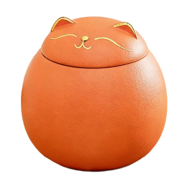 Pet Urn, Sealed Moisture-Proof Ceramic Cat-Shaped Jar, Frosted Matte Finish with Gold Accents, Rounded Safe Design for Fur Preservation, Memorial Keepsake