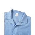 thumbnail image 6 of LTTVQM Breathable Lightweight Plain Solid Cotton Linen Two Piece Outfit for Men Camp Collar Long Sleeve Shirt Wide Leg Pants Daily Beach Holiday Suit Light Blue 2XL, 6 of 7