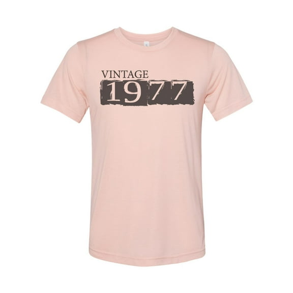 "Vintage 1977, 43rd Birthday, Unisex, Born In 1977, Soft Bella Canvas, Sublimation, 43 Years Old, 1977 Tee, Gift For Her, Birthday Gift, Peach, LARGE"