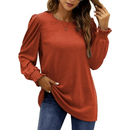 Fantaslook Blouses for Women Dressy Puff Sleeve Tunic Tops Casual Fall Shirts
