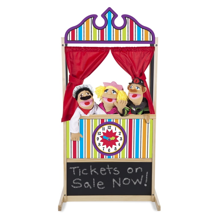 Wooden Puppet Theater with Curtains and Chalkboard photo 4